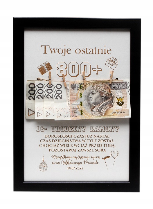 RAMKA prezent 18 URODZINY widzisz TWOJE ostatnie 800+ plus