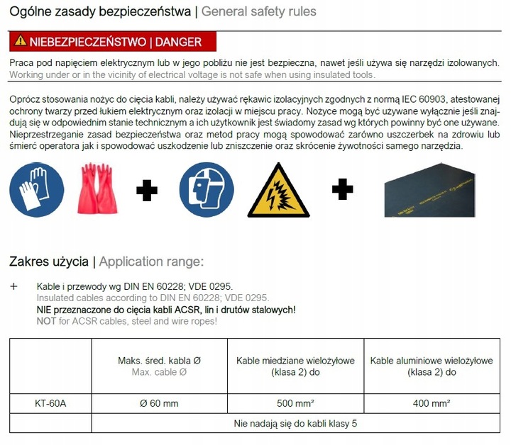 Nożyce zapadkowe do kabli 500 mm2 ENERGOTYTAN KT60 / OBCINAKI DO KABLI