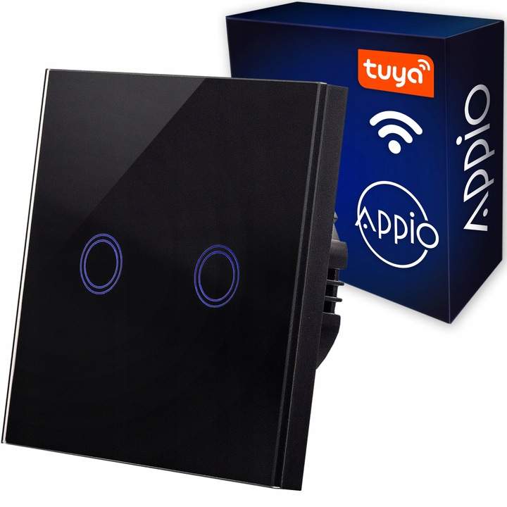 Dotykowy Szklany WŁĄCZNIK ŚWIATŁA LED fi60 Podwójny Czarny WiFi Tuya SMART