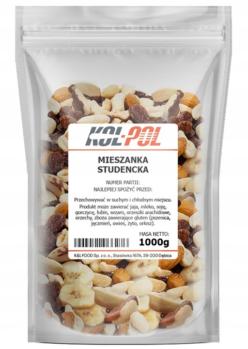 MIESZANKA STUDENCKA 1kg Orzechy bakalie naturalna przekąska jakość Kol-Pol