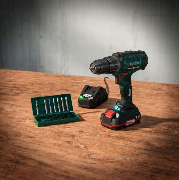 Najnowsza Wiertarka Parkside 20 V + akumulator + bity + ładowarka 65W PL