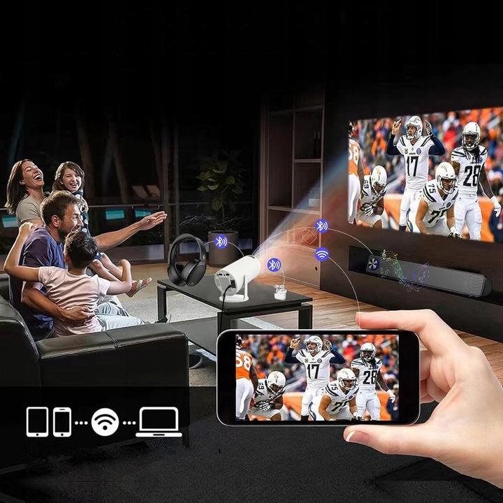 PRZENOŚNY MINI PROJEKTOR ANDROID WiFi RZUTNIK 360 FULL HD 4K Bluetooth