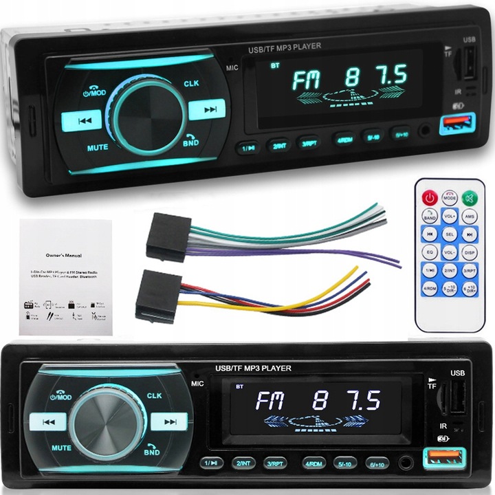 RADIO SAMOCHODOWE BLUETOOTH 1-DIN 2X USB AUX MP3 CZYTNIK KART SD LCD
