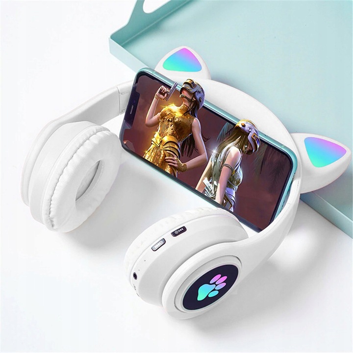 SŁUCHAWKI BEZPRZEWODOWE B39 Z USZAMI BLUETOOTH RGB KOCIE USZY DLA