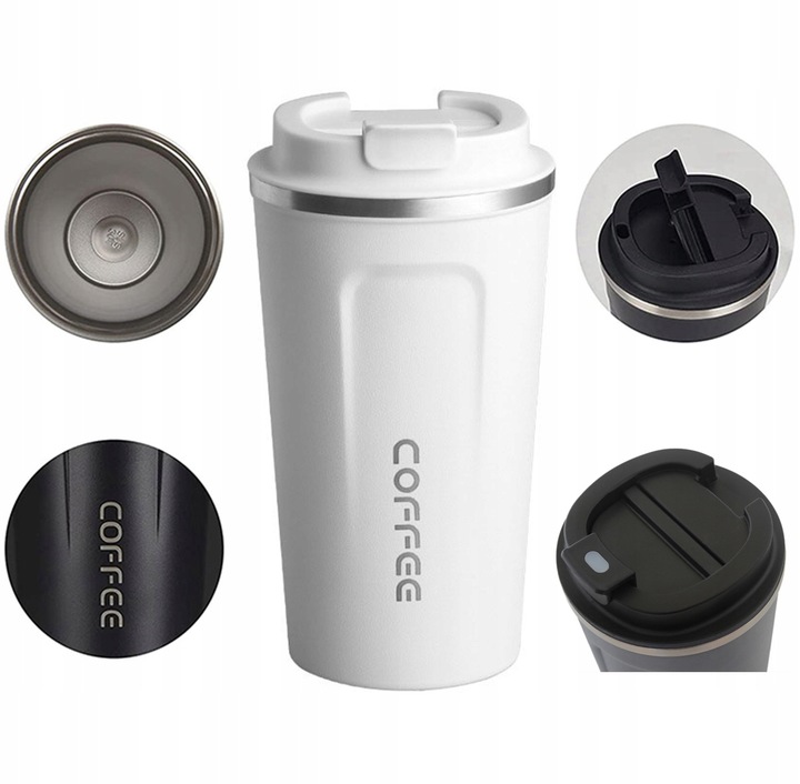 KUBEK TERMICZNY KAWA HERBATA COFFEE TERMOS SZCZELNY 510ML BIAŁY AG369D