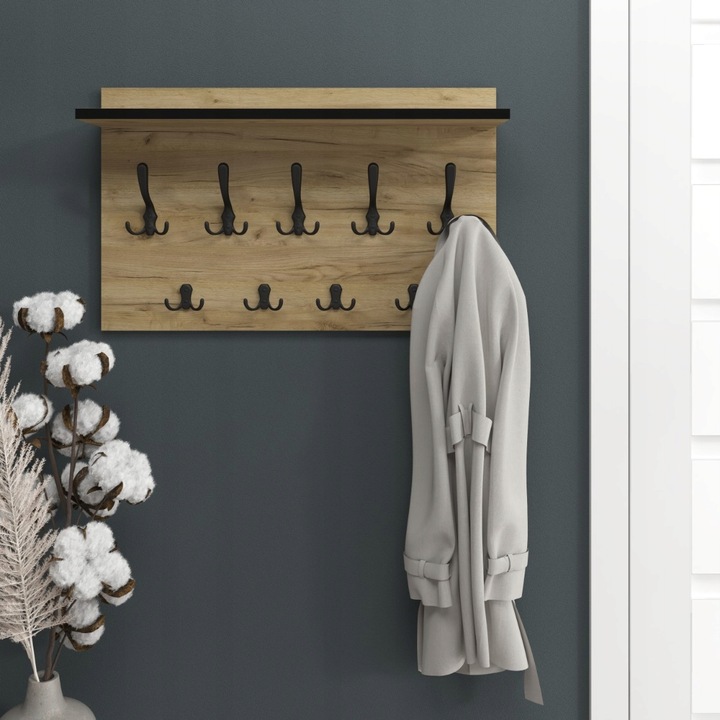 duży wieszak ścienny na ubrania dąb, hak czarny