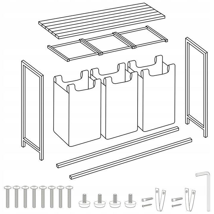KOSZ NA PRANIE TRZYKOMOROWY BIELIZNĘ DUŻY POJEMNIK Z POKRYWĄ 3 KOMORY