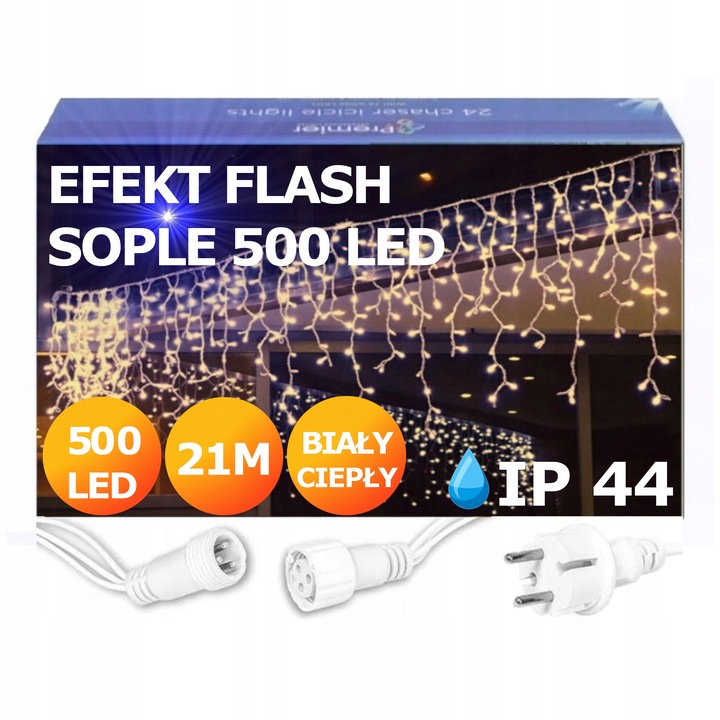 SOPLE FLASH 500 LED ZEWNĘTRZNE BIAŁE CIEPŁE CHOINKOWE z Flashem ZIMNYM