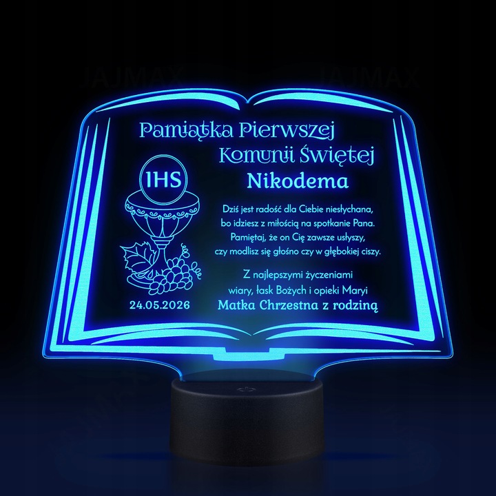Pamiątka Pierwszej Komunii Świętej LAMPKA LED prezent na Komunię