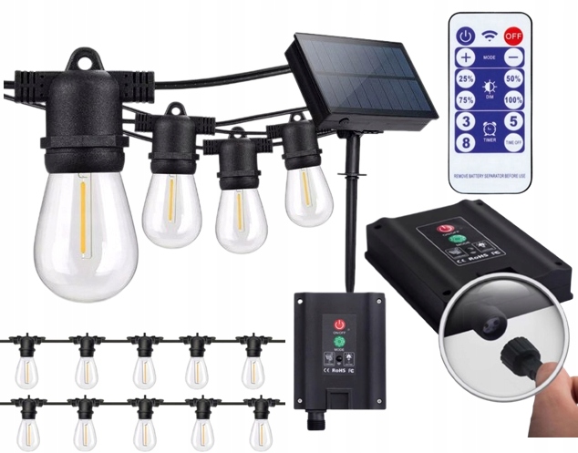 GIRLANDA SOLARNA lampki ogrodowe ŻARÓWKI duże LED