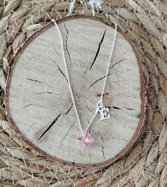 Naszyjnik SREBRNY SERCE SWAROVSKI dowolna literka łańcuszek z sercem