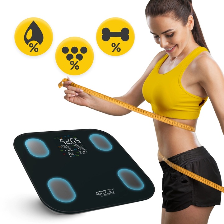 WAGA ŁAZIENKOWA ANALITYCZNA ELEKTRONICZNA POMIAR TŁUSZCZU BMI SZKLANA