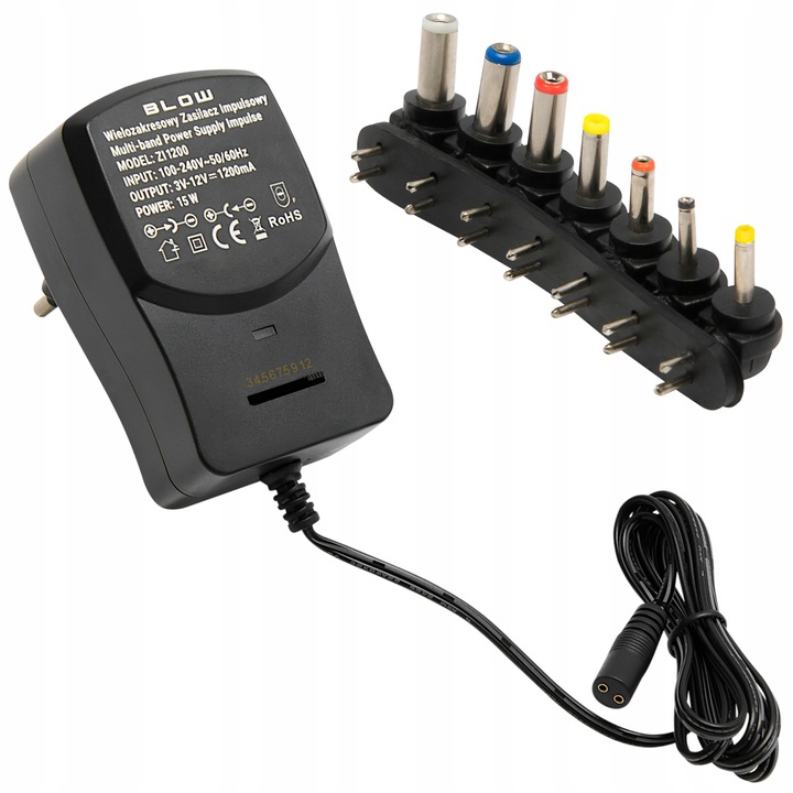 ZASILACZ UNIWERSALNY REGULOWANY 15W 7 KOŃCÓWEK WIELOZAKRESOWY 3-12V