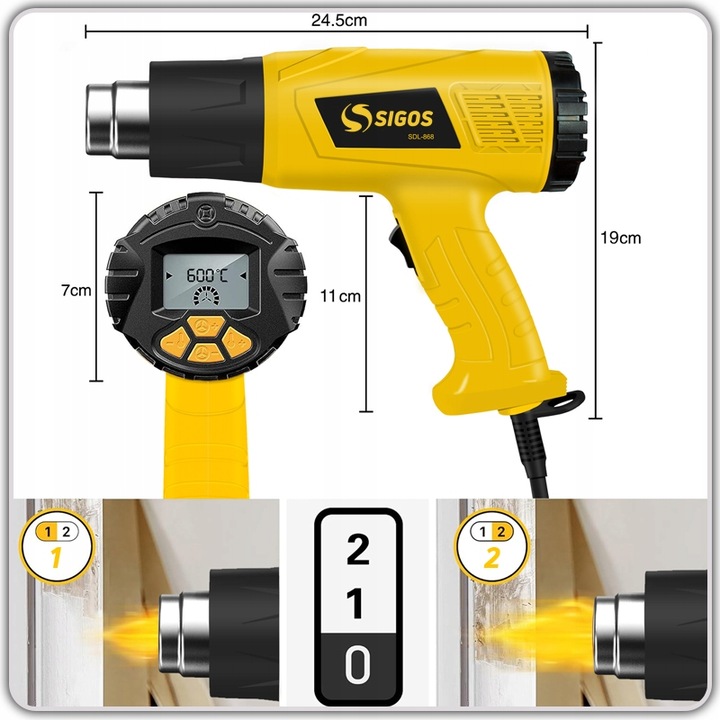 OPALARKA ELEKTRYCZNA Z REGULACJĄ 2 BIEGI LCD 60-650°C 2200W MOCNA +4