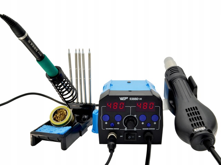 Stacja lutownicza precyzyjna HOTAIR WEP 938BD-III 775W 2w1 grot T12