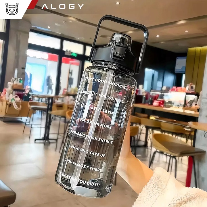 Butelka Bidon ze Słomką 2L na Wodę do Picia Motywacyjna z Przypomnieniem