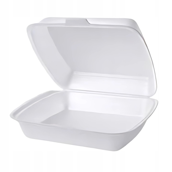 Styropianowy Pojemnik Opakowanie Jednorazowe Obiadowy Niedzielony Biały