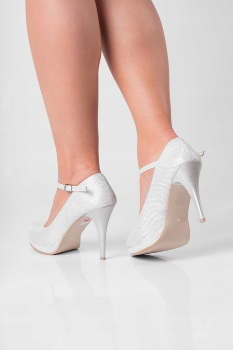 Buty ślubne na platformie srebrne z paskami 38