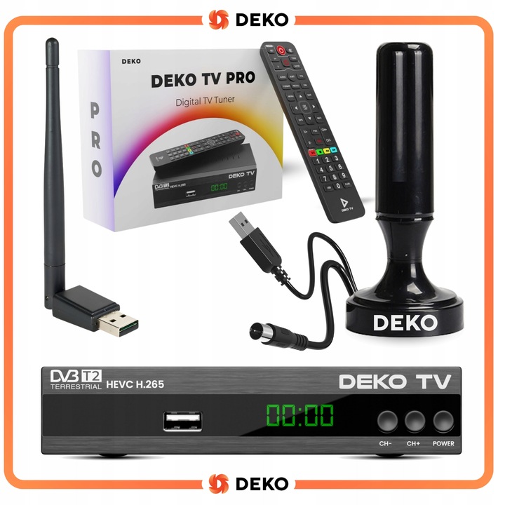 Tuner Dekoder DVBT2 TV Naziemnej HEVC DVBT 2 + Mocna Antena Pokojowa +