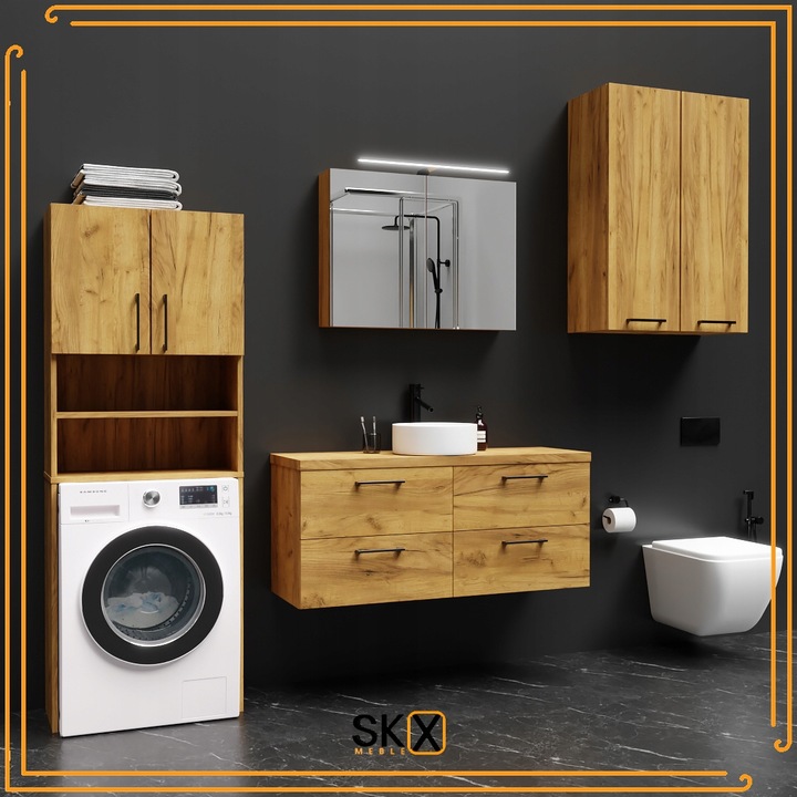 Szafka Łazienkowa Nad Pralkę Suszarkę Słupek Regał Zabudowa AGD Dąb