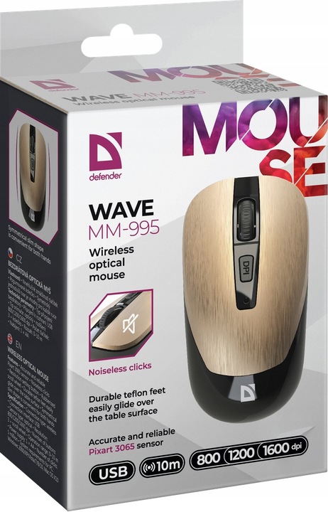 Myszka Bezprzewodowa Komputerowa Cichy Klik Mysz Optyczna Sensor PIXART