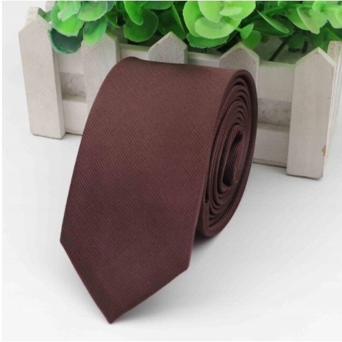 Elegancki KRAWAT męski wąski gładki BRĄZOWY