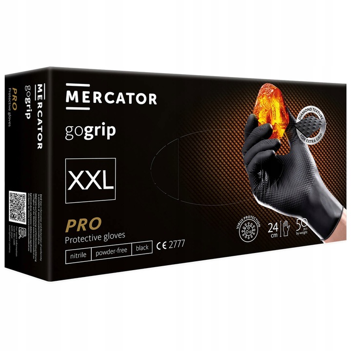 Rękawice Nitrylowe Mercator GOGRIP BLACK Czarne a50 XXL