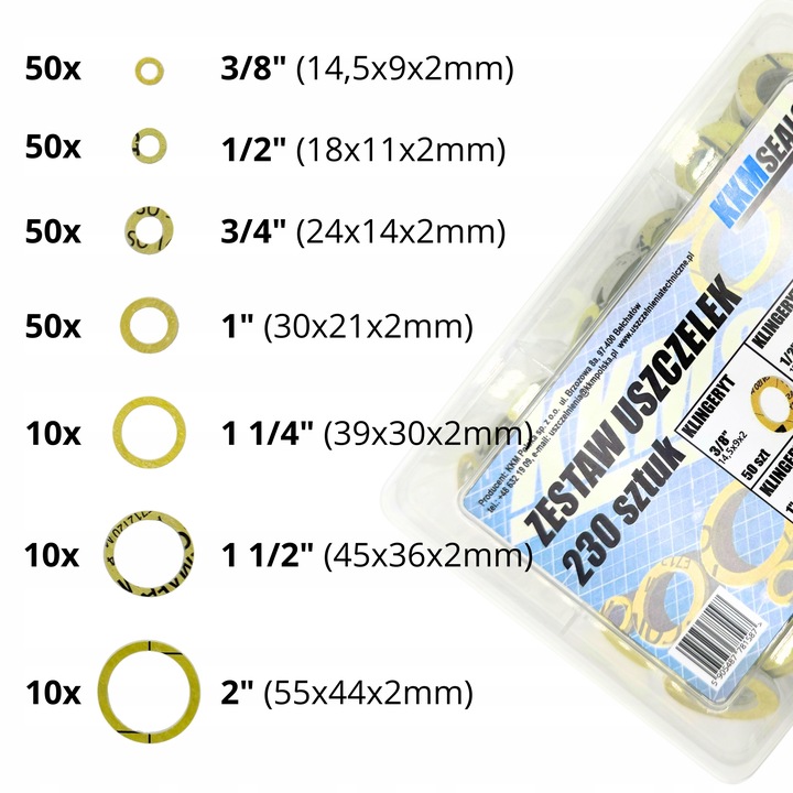 Zestaw uszczelek hydraulicznych płaskich z klingerytu, 230 szt, 7