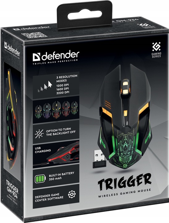 Myszka Gamingowa Mysz Dla Graczy Bezprzewodowa LED Defender Trigger 3200DPI