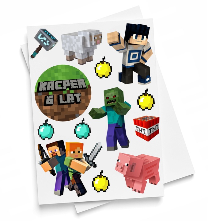 OPŁATEK CUKROWY GAMINGOWE PIKSELE TNT CREEPER WYDRUK + 13szt POSTACI +TEKST