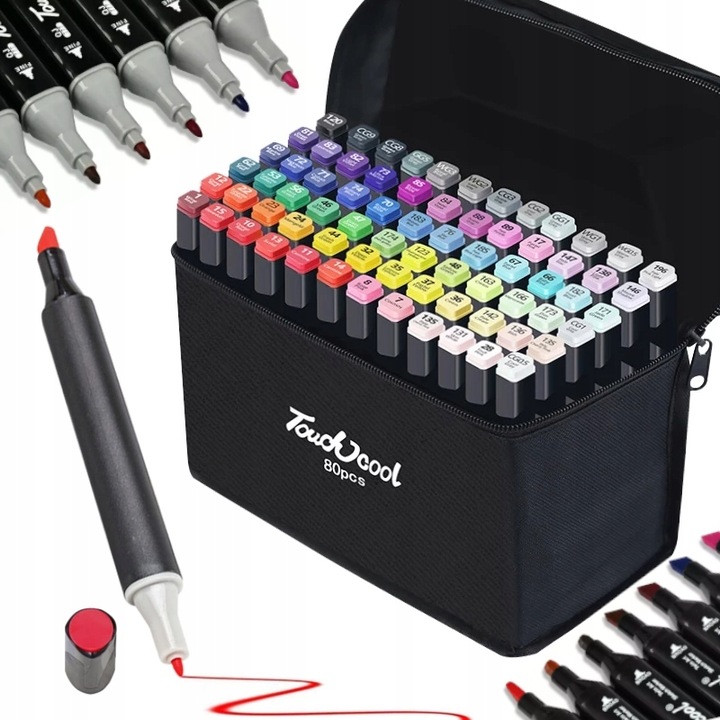 Markery Alkoholowe Dwustronne Zestaw 80szt + Torba