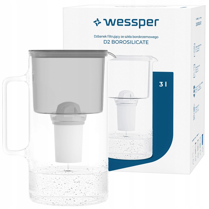 Dzbanek filtrujący szklany Wessper D2 Borosilicate 3l + filtr
