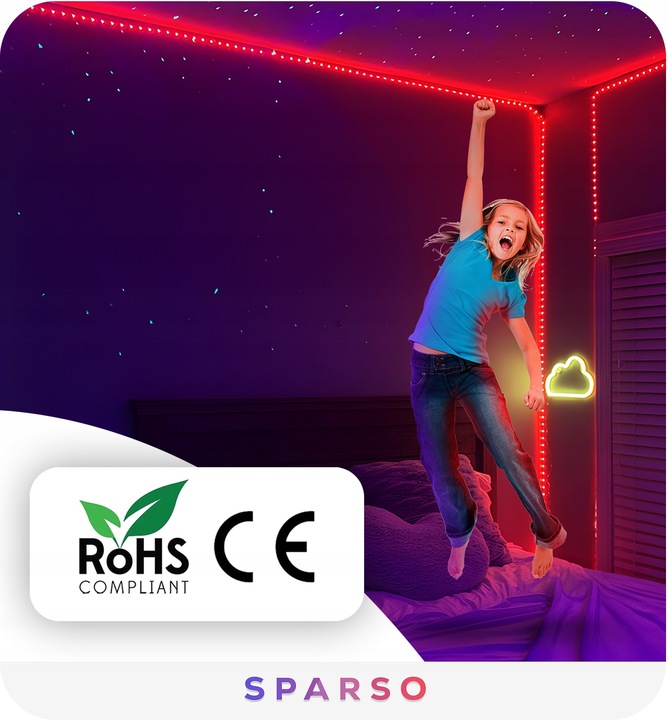 TAŚMA LED RGB 5M LEDY 230V 12V z PILOTEM Bardzo mocna ZESTAW +