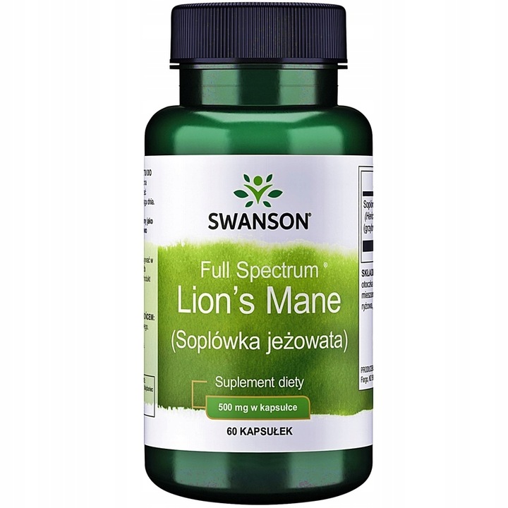 SWANSON Lion's Mane SOPLÓWKA JEŻOWATA Hericium 500mg 60kap TRAWIENIE Pamięć