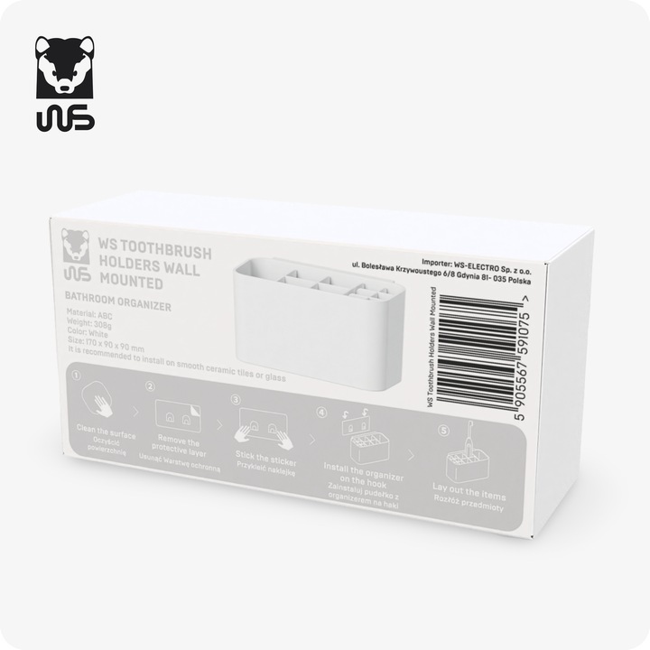 Uchwyt na szczoteczki do zębów Organizer Łazienkowy Pojemnik Wieszak Kubek