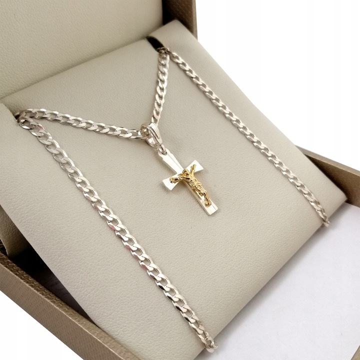 SREBRNY NASZYJNIK NA KOMUNIĘ CHRZEST ŁAŃCUSZEK KRZYŻYK DLA CHŁOPCA + GRAWER