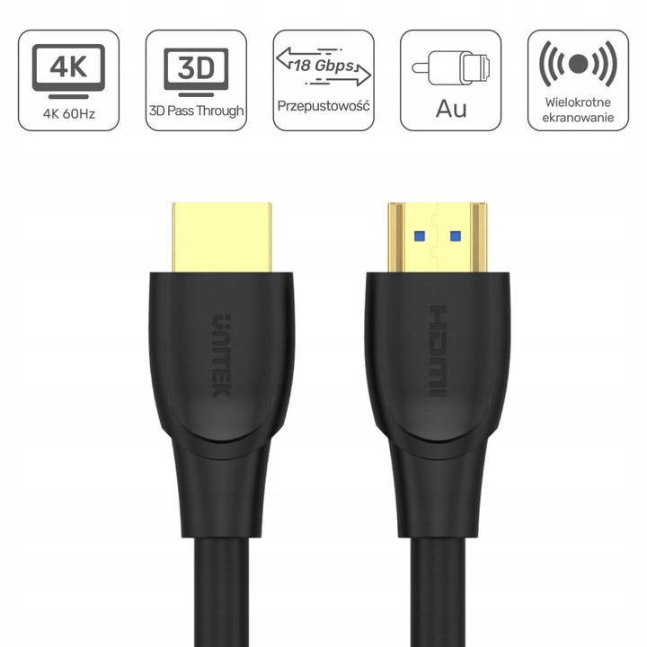 Unitek czarny przewód kabel High Speed HDMI 2.0 4K 60Hz C11068BK 7m