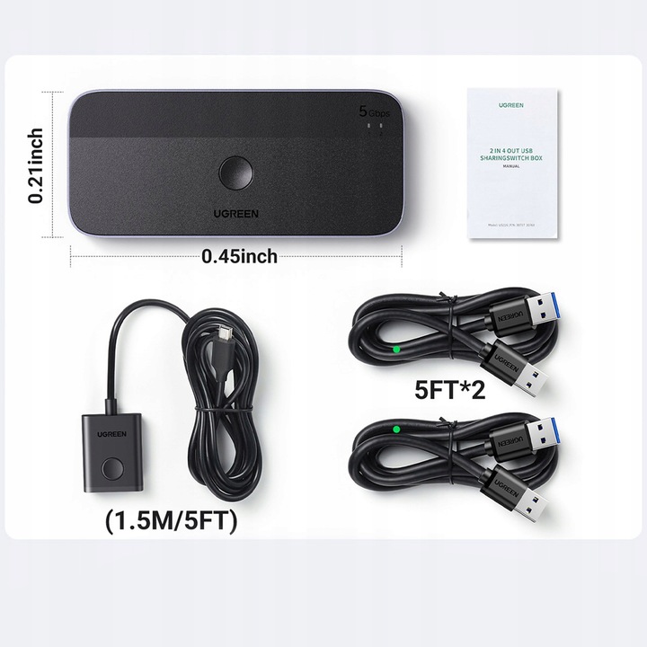 UGREEN PRZEŁĄCZNIK SWITCH 3X USB-A 3.0 USB-C 5Gb/s + 2 x KABEL USB-A 1,5M