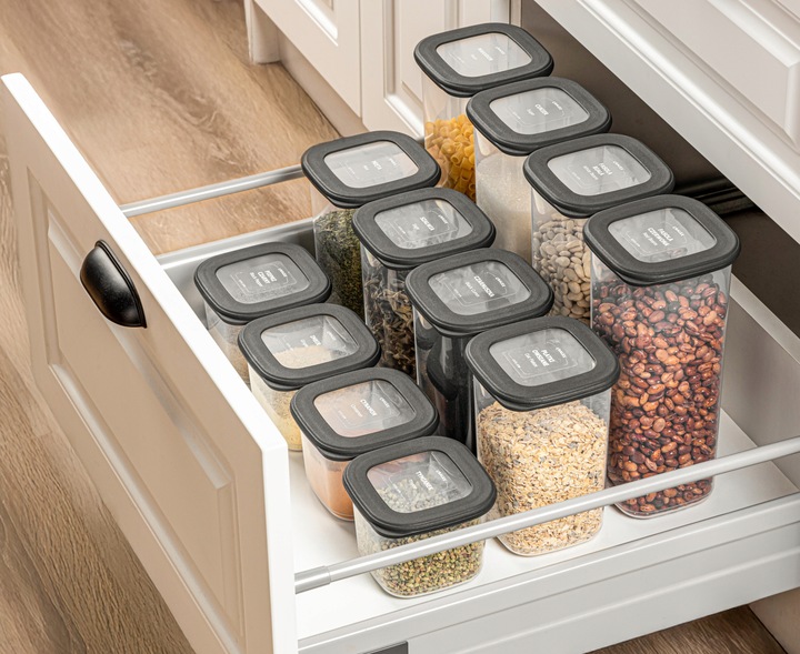 Pojemniki na żywność kwadratowe zestaw 3x550ml/3x1,2L/3x1,7L+30 etykiety A