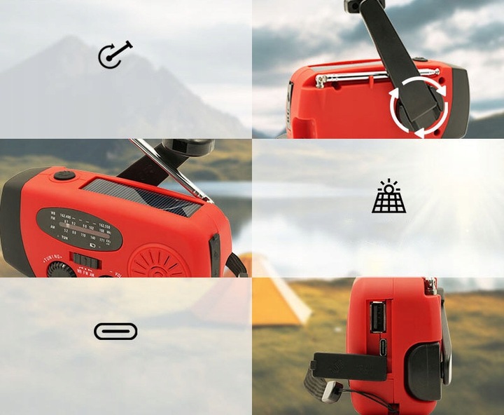 Radio Awaryjne Radio Solarne z korbę Solarne Powerbank Latarka 2000mAh