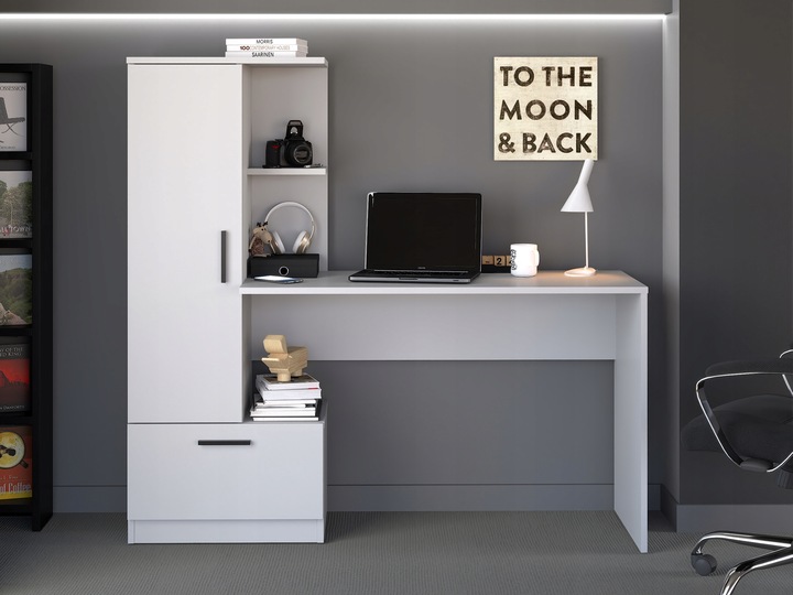 Nowoczesne biurko z regałem REGI BIAŁY REGAŁ BIURKO SZUFLADA UCHWYTY