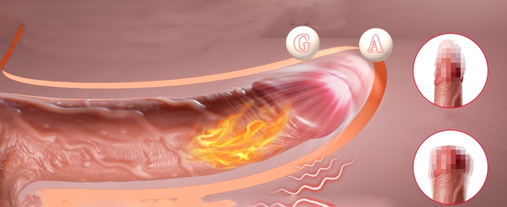 Dildo masturbator z teleskopowym i obrotowym i podgrzewanym wibratorem