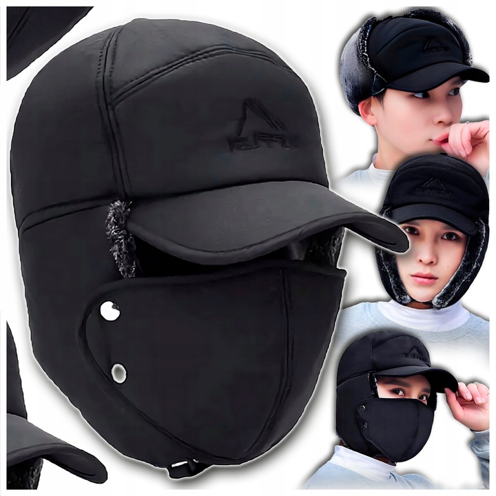 CIEPŁA CZAPKA ZIMOWA Z FUTERKIEM NA ZIMĘ MĘSKA Z DASZKIEM NAUSZNIKI