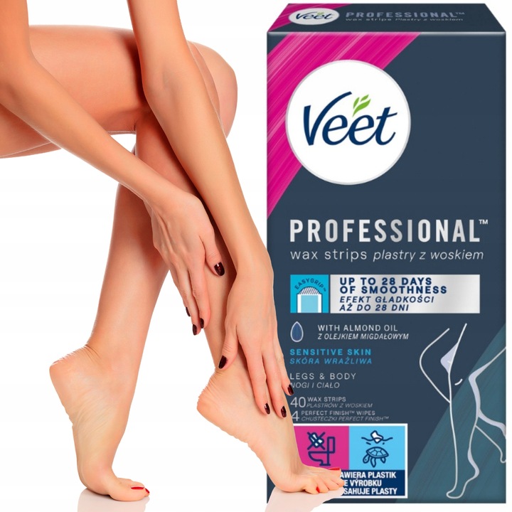 VEET Plastry z Woskiem Do Depilacji Ciała Nóg Skóra Wrażliwa Gładka