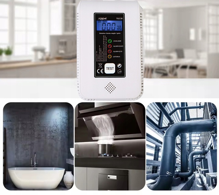 CZUJNIK CZADU I GAZU 2W1 DETEKTOR TLENKU WĘGLA CO METAN BUTAN WIFI TUYA