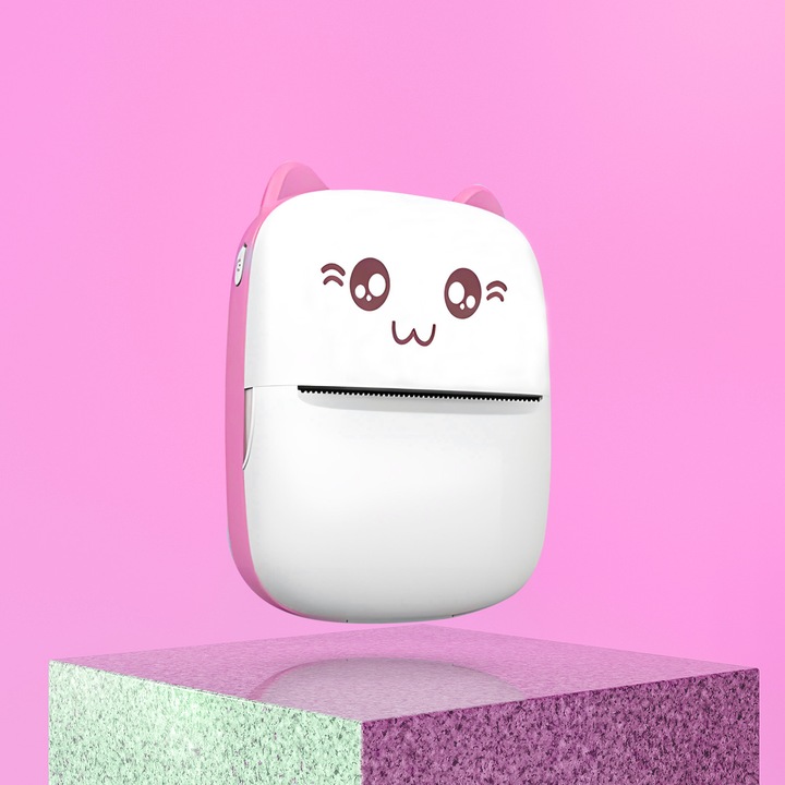 Drukarka Termiczna Mini Kot 11 Rolek do Zdjęć Notatek Przenośna dla Dzieci