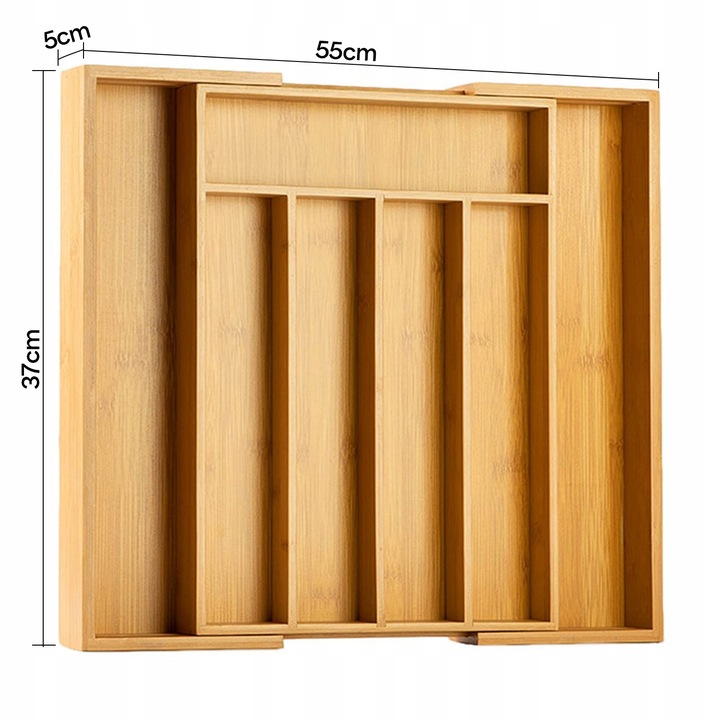 WKŁAD ORGANIZER DO SZUFLADY KUCHENNEJ NA SZTUĆCE BAMBUSOWY PREMIUM XXL 55cm