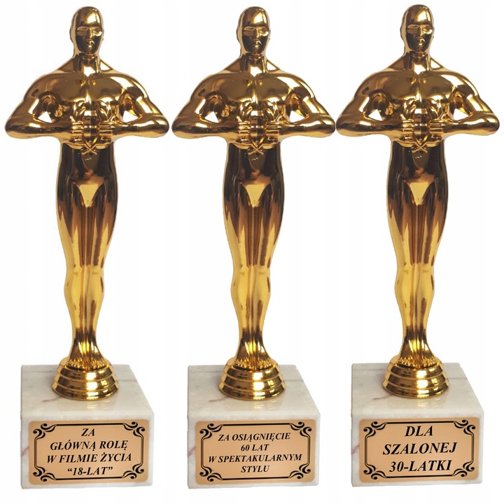 STATUETKA PREZENT 18 30 40 50 DOWOLNE URODZINY TWÓJ WŁASNY TEKST OSKAR