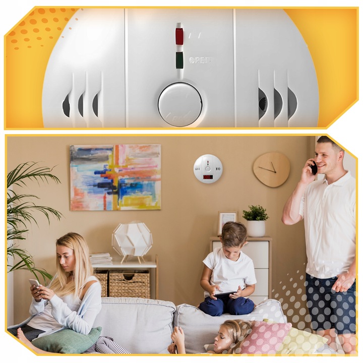 CZUJNIK CZADU DYMU TLENKU WĘGLA LCD DETEKTOR CO LCD WYKRYWACZ BEZPRZEWODOWY