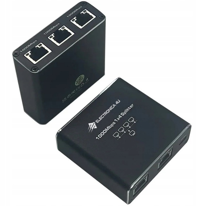 Adapter rozdzielacz mini Switch splitter LAN Ethernet RJ45 4xRJ45 1000M 1GB
